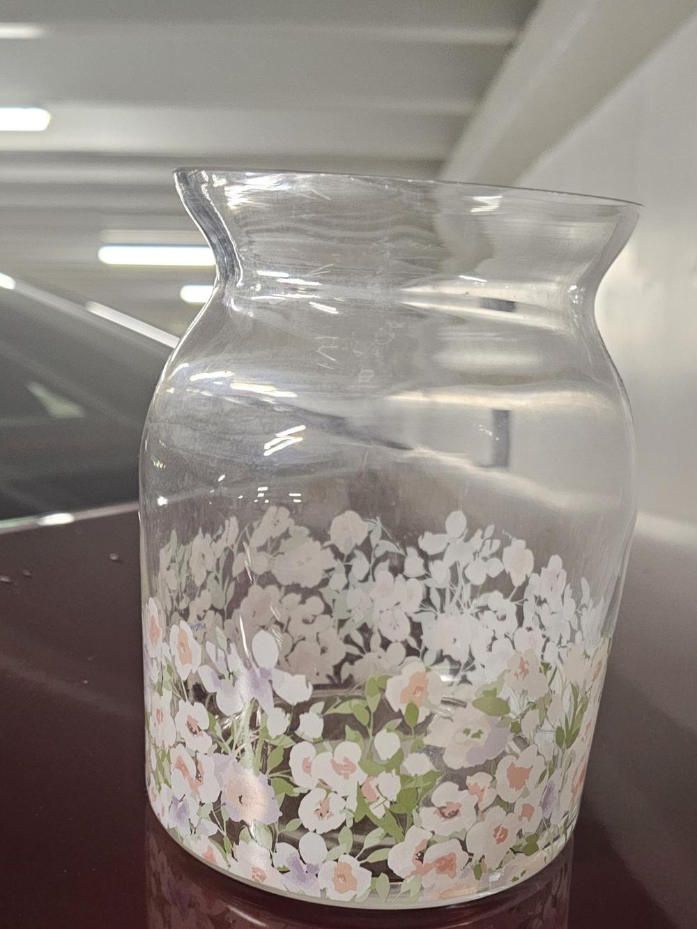 Clear Glass Floral Pitcher with Pink and Green Accents Set Of 2